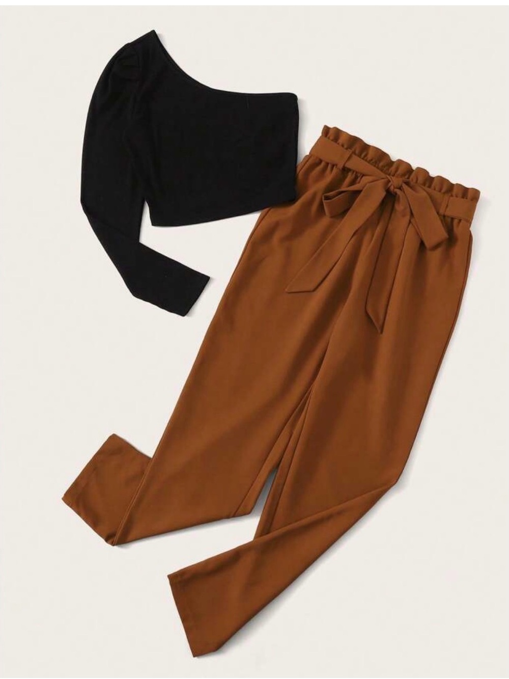High-Waist Paperbag Wide-Leg Pants in Camel